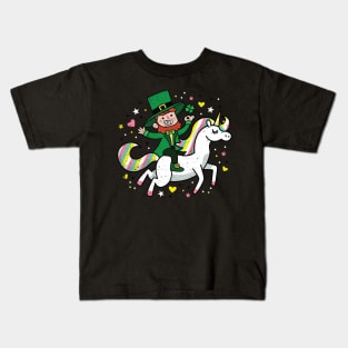 Leprechaun Riding a Unicorn Funny St Patrick's Day Kids T-Shirt